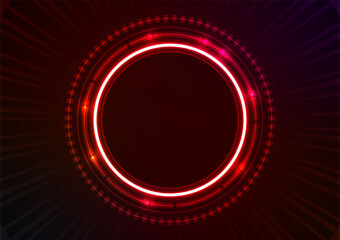 Circle Len light technology neon red dark background