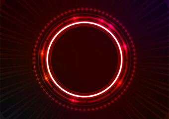 Circle Len light technology neon red dark background
