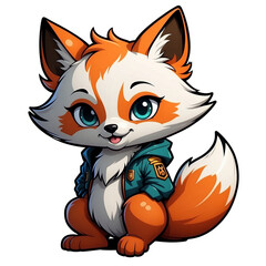 cartoon little fox, Transparent background, Perfect for stickers and clothes