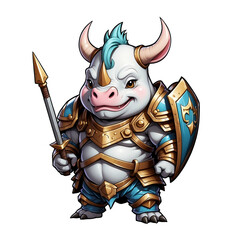 cartoon rhino monster with armor and spear