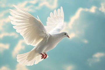 Serene sky funeral scene with a symbolic white dove, offering peaceful copy space for personalized messages.