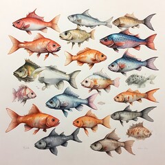  Cartoon drawings of various types of fish