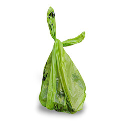 a full green plastic dog poop bag isolated on transparent background