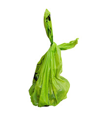 green plastic dog poop bag isolated on transparent background