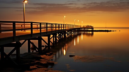 Fototapeta premium Wooden jetty on the sea at sunset. Long exposure photography.