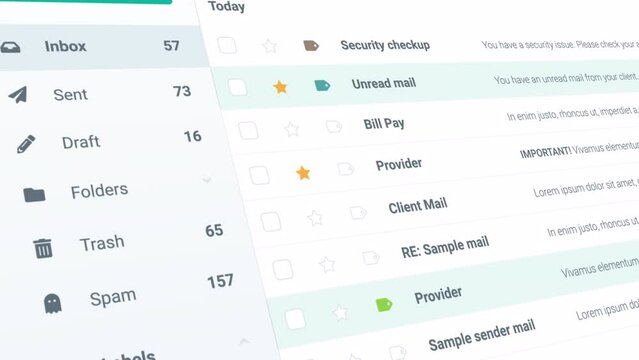 Simple Email scrolling up Animation video. Inbox, sent item, Draft, Trash, and Spam mail.