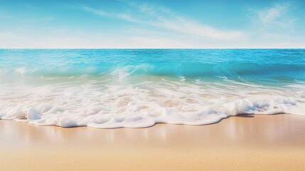 Fototapeta na wymiar Soft waves of the sea on a sandy beach with blue sky.