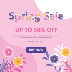 Spring Sale White Pink Floral Background With Beautiful Banner Design
