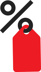 Isolated percentage discount with red price tag for promo, sales, season shopping