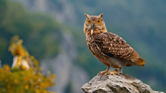 footage of an owl on a rock
