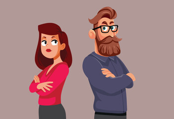 Husband and Wife Fighting Feeling Upset Vector Illustration. Sad unhappy couple falling out of love with each other 
