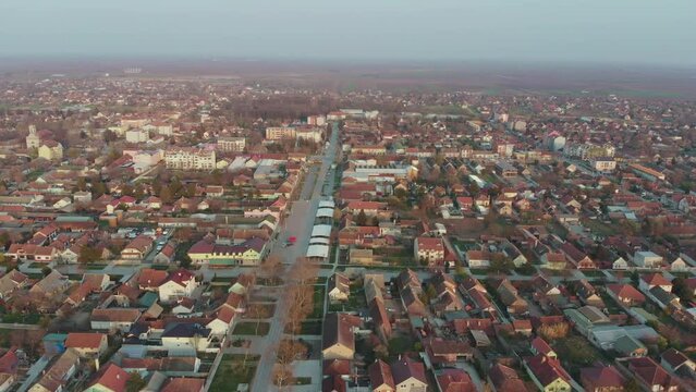 Aerial View of Small Suburban Town of Temerin