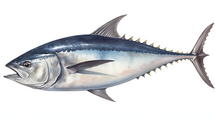 Bluefin Tuna, realistic, white background, png, transparent, illustration, gamefish, saltwater fish, generative ai