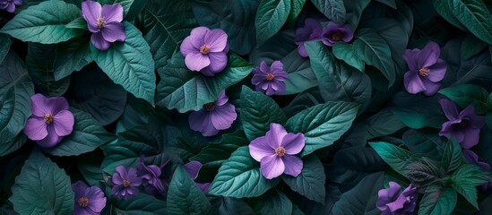 Beautiful purple flowers blooming on a captivating dark background, nature photography