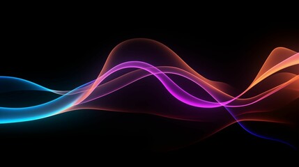 Colored Glowing Neon Energy Waves Isolated on Black Background. Generative AI