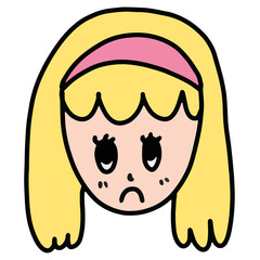 Hand drawn of a sad girl for sticker, decoration, y2k, icon, logo, social media post, fabric print, banner, fashion, accessory, clothing, activity, lifestyle, cartoon character, comic, toy, doll