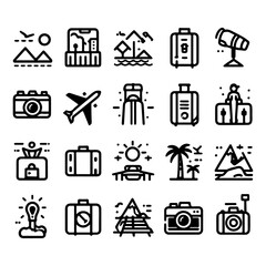 Travel line icons set