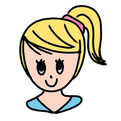 Hand drawn of a girl for sticker, decoration, y2k, icon, logo, social media post, fabric print, sign, label, banner, fashion, accessory, clothing, activity, lifestyle, pink element