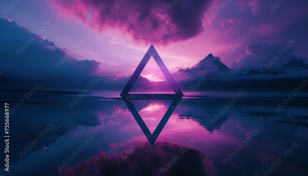 Wall mural Futuristic landscape with triangle portal