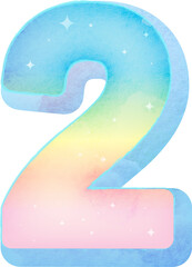 Watercolor illustration Lettering Number 2