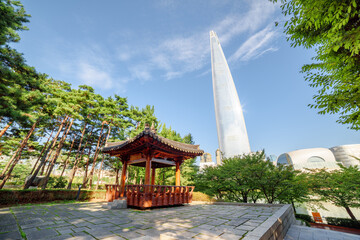 Pavilion of traditional Korean architecture at downtown of Seoul