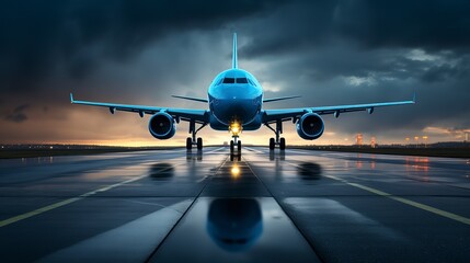 Passenger airliner on the airport runway 