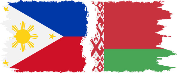 Belarusian and Philippines grunge flags connection vector