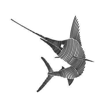 recommend clip art: Simple line art illustration of a marlin fish 3