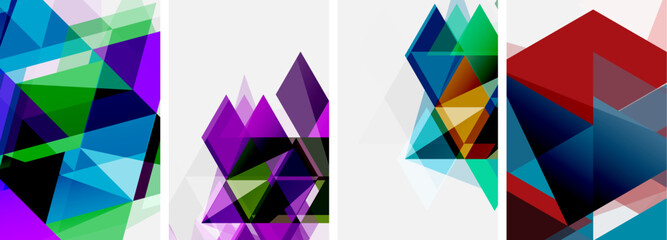 Colorful bright triangles with various colors and transparencies. Vector illustration For Wallpaper, Banner, Background, Card, Book Illustration, landing page