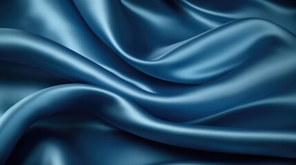 Fototapeta premium Close-up showcases the elegance of blue satin fabric, revealing its smooth and luxurious texture. Ai Generated.