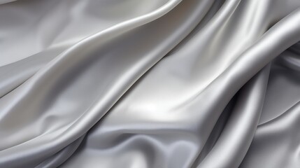 Fototapeta premium Dynamic flowing folds of silvery satin fabric, creating a visual symphony of elegance. Ai Generated.