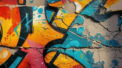 Fototapeta premium Vibrant graffiti adorns a wall, creating an abstract and dynamic background. Urban, Ai Generated.