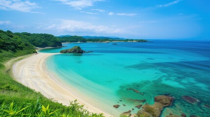 Jodogahama Beach in Miyako, Iwate, Japan a picturesque coastal wonder. Tranquil beauty, Ai Generated.