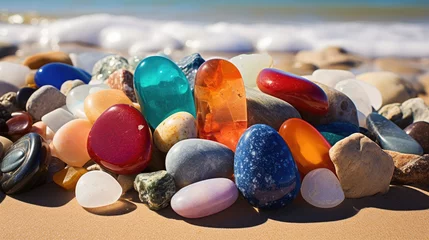 Fototapete Assorted gemstones glisten atop sunny beach sands, creating vibrant allure. Ai Generated © Crazy Juke