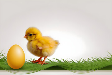 Easter, a cute chick and an egg, simple background. Generative AI