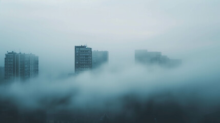 Fototapeta na wymiar The city was covered in fog, smoke, and dust.