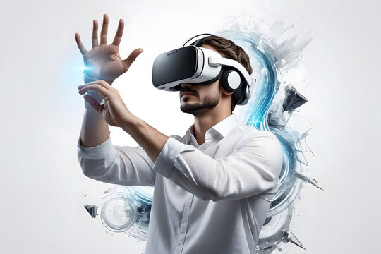 A man wearing a VR headset and enjoying the modern technology