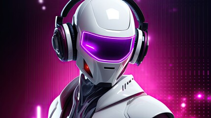 Voice activated robotic home DJs for personalized music playlists, solid color background