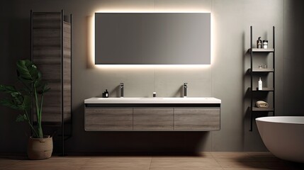 Fototapeta na wymiar Smart bathroom cabinets with integrated Bluetooth speakers, solid color background