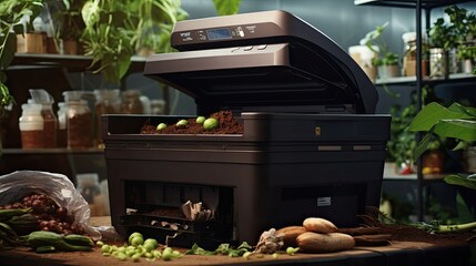 Automated kitchen composting systems for waste management, solid color background