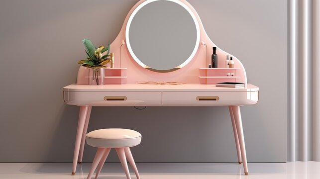 Smart mirror dressing tables with built in Bluetooth speakers, solid color background