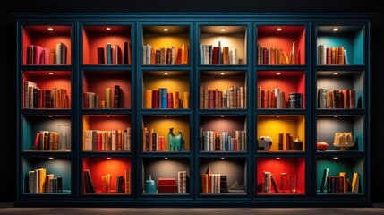 Remote controlled motorized bookshelves for hidden storage, solid color background