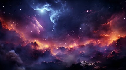 Fototapeta premium 夜空と燃える岩山,Generative AI AI画像