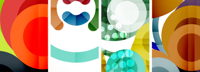 World of geometric elegance with abstract circle poster set. Circles intertwine in a symphony of shapes and colors, offering a contemporary visual feast for your design