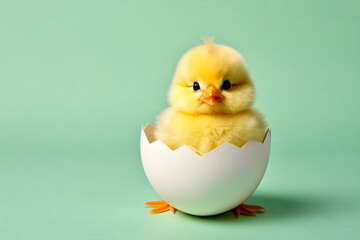 Easter, a chick in a half-broken eggshell. Generative AI