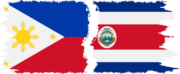 Costa Rica and Philippines grunge flags connection vector