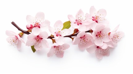Beautiful sakura cherry blossom flowers isolated on white background. Natural floral background. Floral design element