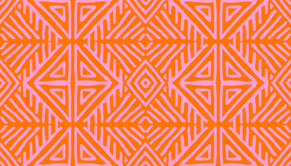 Hand drawn Batik pattern seamless. Geometric doodle abstract illustration, wallpaper. Tribal ethnic vector texture. Aztec style. Folk embroidery. Indian, Scandinavian, African rug, tile. - obrazy, fototapety, plakaty
