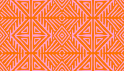 Rolgordijnen Boho Hand drawn Batik pattern seamless. Geometric doodle abstract illustration, wallpaper. Tribal ethnic vector texture. Aztec style. Folk embroidery. Indian, Scandinavian, African rug, tile.