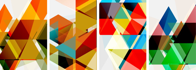 Colorful bright triangles with various colors and transparencies. Vector illustration For Wallpaper, Banner, Background, Card, Book Illustration, landing page